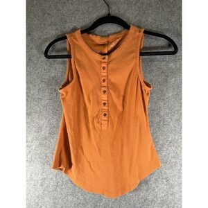 Pilcro Anthropologie Womens XS Burnt Orange Ribbed Henley Tank Top Sleeveless